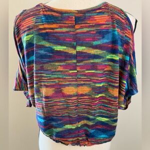 Almost Famous crop top vibrant abstract multicolored stripes short sleeves SZ LG